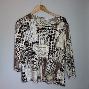 Allison Daley Vintage Gold Script Print Top PL Y2K Indie